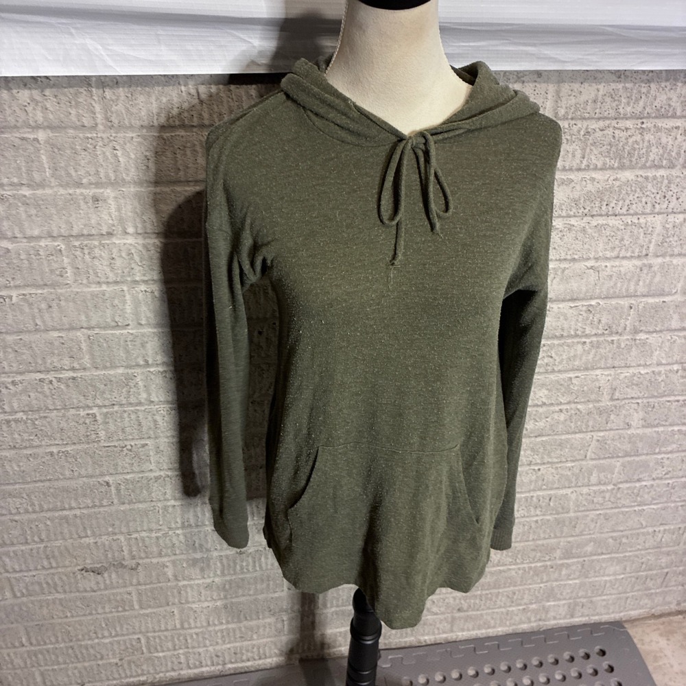 Michael Stars Womens Olive Green Knit Hoodie Pullover Long Sleeve Small 2079